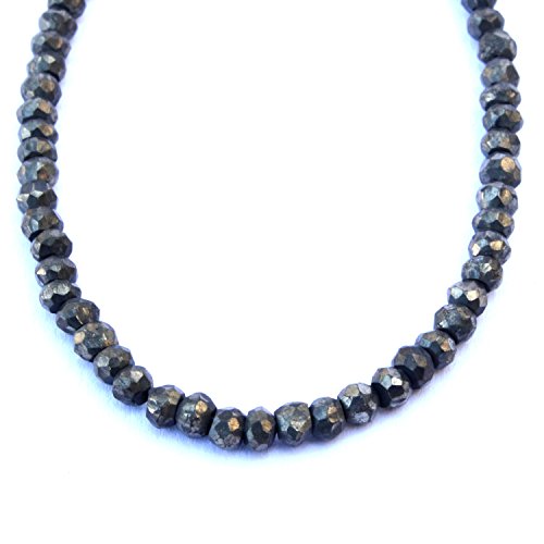 De Kulture Works Collier en pierre naturelle de pyrite 59 carats - 4-5 mm - 35,6 cm - Fermoir en argent pur Cover