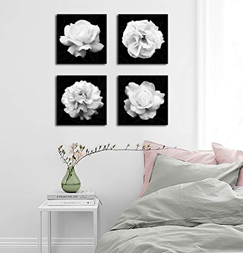 Yearainn Flowers Wall Art Bathroom Wall Decor Abstract Botanical Picture Contemporary Wall Art Prints Bedroom Living Room Kitchen Office Home Decor Modern Black Flower Canvas Artwork 12 Inch X 12 Inch X 4 Pieces thumb #2