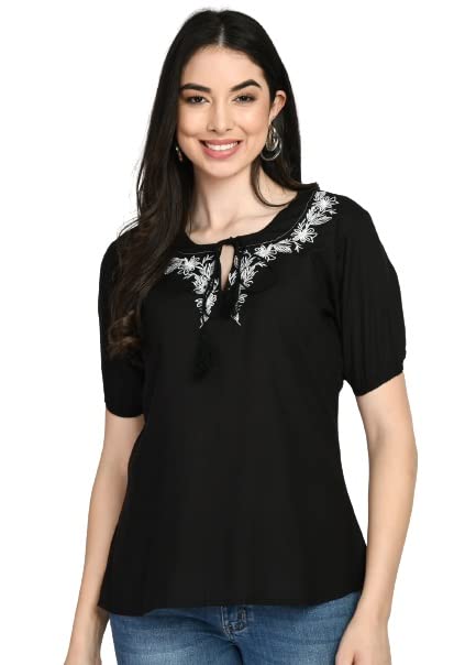 Image of Embroidered Women Rayon Black Embalished Tops