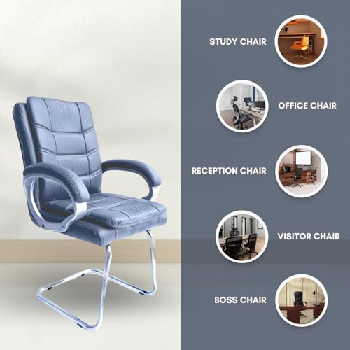 Image of activa Executive Office Visitor Chair | Ergonomic Relax Chair for Study, Home, Reception| Comfortable Cushioned Seat Back, Double Pipe Frame with Arm Rest Guest Seating (1, Grey, Star)