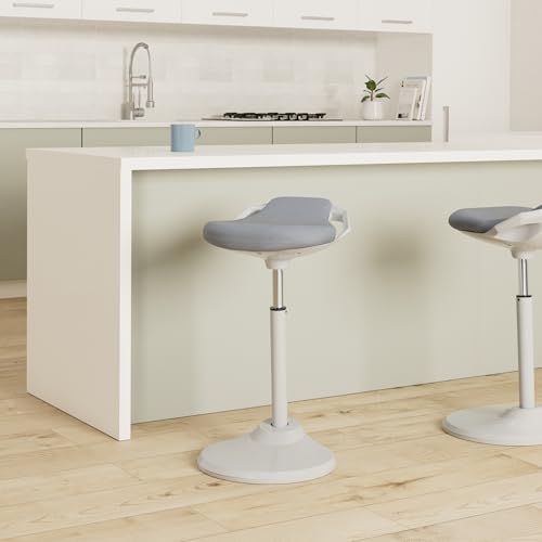 Image of SONGMICS Standing Desk Chair, Adjustable Ergonomic Wobble Stool, 23.6-33.3 Inches Drafting Chair, Swivel Sitting Balance Stool, Fabric Upholstery, Anti-Slip Bottom Pad, Dove Gray UOSC002G01