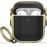 Maxjoy for AirPods Case with Lock, Cute AirPod Case Lock Hard Protective AirPods 2 Cover for Women Men with Keychain for AirPod 2nd 1st Generation Cover 2&1, Black/Gold