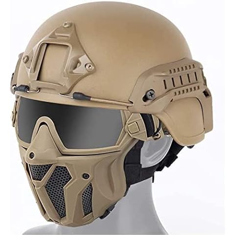 Tactical PJ Airsoft Fast Helmet and Full Face Protection Mask Set,with Detachable Anti-Fog Goggles for Paintball CS Cover