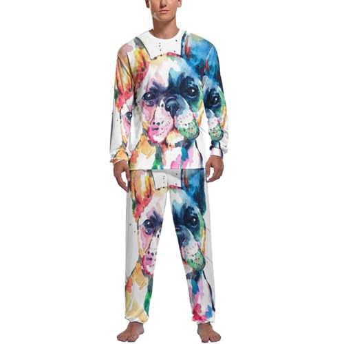 Pyjama homme bouledogue de couleur ensemble manches longues et pantalon de nuit