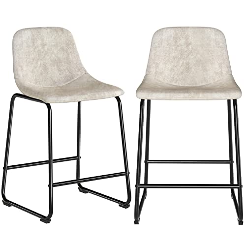 Tavr Furniture Leathaire Fabric Counter Height Stools Armless Island Chairs Set Of 2 With Backs For Home Kitchen Dining Room Bar Coffee Shop, Industrial Vintage Style, Beige #TOP7