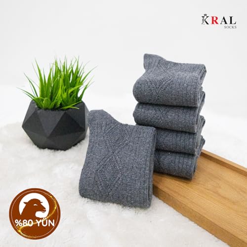 Lambswool Termal Çorap – 5 Çift Dikişsiz Kuzu Yünlü Kışlık Set – Hediye Kutulu, Soğuk Havalara Özel (füme, 36-40)