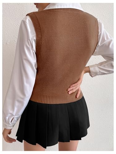 Image of Milumia Women's Cable Knit V Neck Sweater Vest Sleeveless Ribbed Crop Tank Top