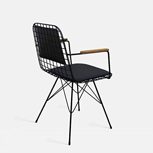 Starleg Metal Dining Side Arm Chair | Mid Century Modern Wire Design Kitchen Chairs With Faux Leather Seat & Back Pad | Dining Room Arm Chair For Cafe & Bistro | Set Of 2 Indoor-Outdoor #TOP4