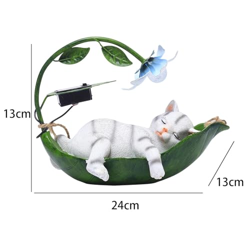 Lampe solaire figurine chat blanc à suspendre idée cadeau déco extérieur - 3