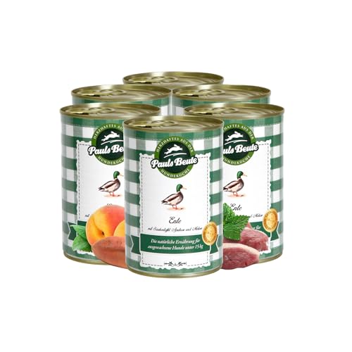 Pauls Beute Hochwertiges Hundefutter Nass | Single-Protein Ente 62% | 6 x 400g | Mit Süßkartoffel & Aprikose | Getreidefreies Nassfutter für ausgewachsene Hunde | Ohne Zusatzstoffe | Leicht verdaulich