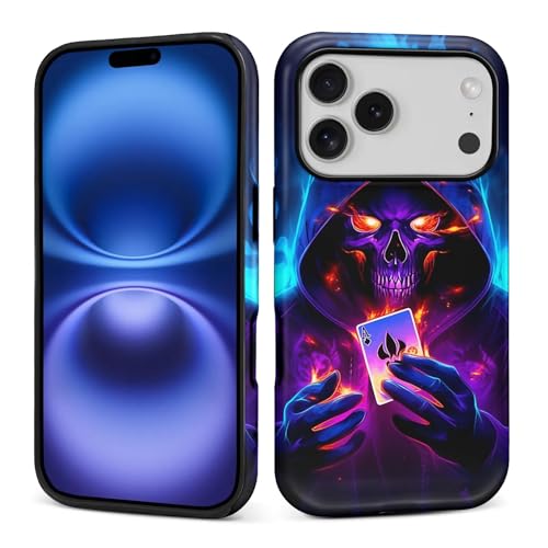 yicomon Compatible with iPhone 18 Pro 17 Pro Case, Skeleton Magician Skull Pattern Print Matte Phone Case Durable Fashion Funny Liquid Silicone Case Soft Anti-Scratch Shockproof Protective Cover