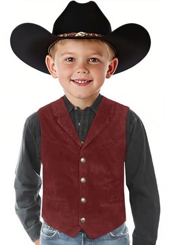 Boys Vest Vintage Suede Leather Costume Outerwear Western Cowboy Sleeveless Casual Waistcoat