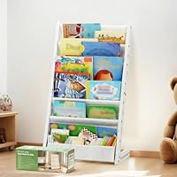 COSYLAND Bookshelf for Kids' Rooms - Children's Bookcase Display Rack, 6 Layers - Fabric Bookshelf for Toddlers, Suitable for Kids' Room and Nursery (17.7 Inches, White)