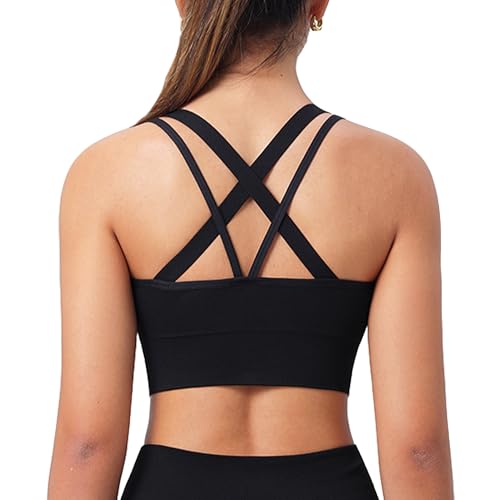 Image of BLUELILY Sports Bra for Women Medium Support Criss Cross Strappy Bras Seamless Padded High Impact Yoga Athletic Exercise Bras