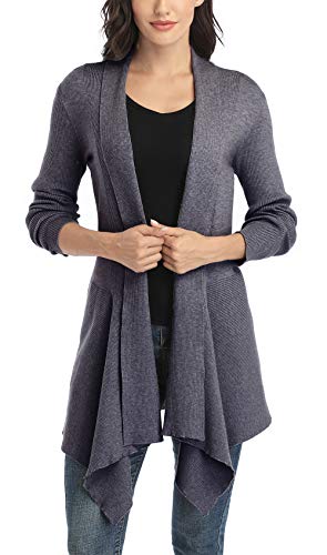 Dilgul Women Open Front Ribbed Drape Long Sleeve Cascading Cardigan Sweater2