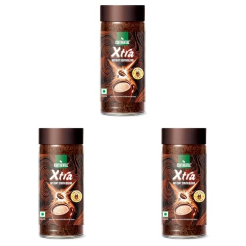 Image of Continental Coffee XTRA Instant Coffee Powder | 200g Jar | 30% Chicory and 70% Robusta Coffee | Medium Roast Instant Coffee | Granulated Instant Coffe (Pack of 3)