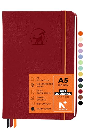 Image of NEORAH - A5 - ART JOURNAL | 200Gsm Dotgrid Notebook |160 Pages(21.0 x 14.8 cm) | Lay Flat |Hard Cover Bullet - Journal | 3 Bookmarks |Elastic Closure | Inner BackPocket | Ideal- Artist Notebook (RED)