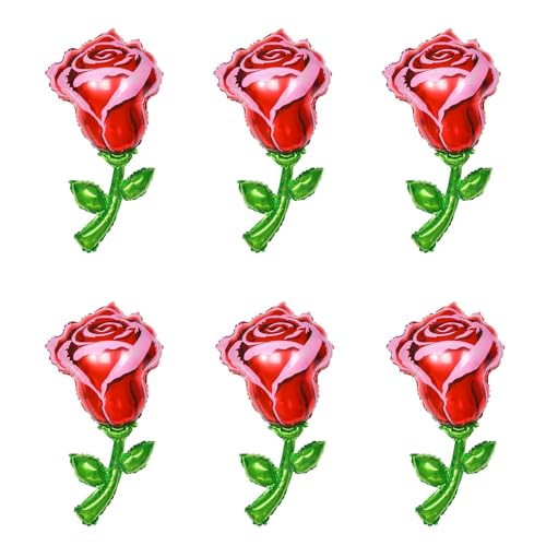 6pcs Red Rose Balloon,37 Inch Giant Flower Balloons For Valentines Day Mothers Day Wedding Party Decorations