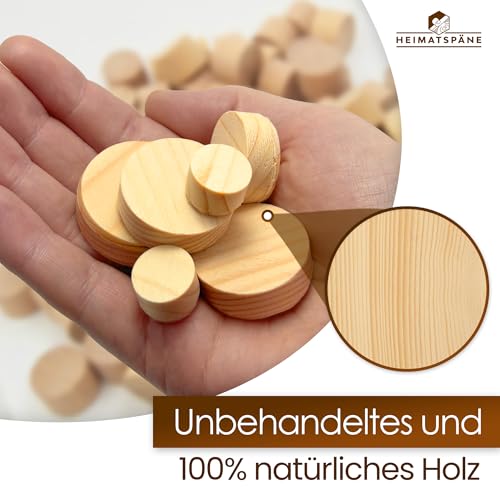 Heimatspäne Querholzplättchen Fichte [50 Stück - Ø30mm] - Konusplättchen aus natürlichen Fichtenholz unbehandelt, Querholzdübel zum Ausbessern von Astlöchern