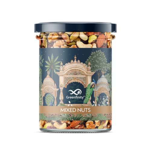 Image of Greenfinity Rakhi Special Dry Fruits Gift Hamper for Brother & Sister | With Rakhi Thread & Greeting Card | Rajasthani Gift Box| Almonds, Cashews, Pistachios & Green Raisins (200g Each, 800g)
