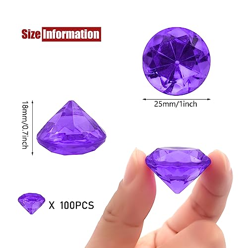 100 PCS Acrylic Diamond Gems, Purple Acrylic Diamonds 1 Inch Acrylic Gemstones Vase Filler Fake Gems Plastic Gems for Home Table Scatters Party, Event, Wedding, Arts & Crafts, Birthday Decorations