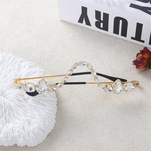 willochra Fashion No Lens Diamond Glasses Frame Square Rhinestone Crystal Sunglasses Fashion Half Frame Jewelry Accessories4