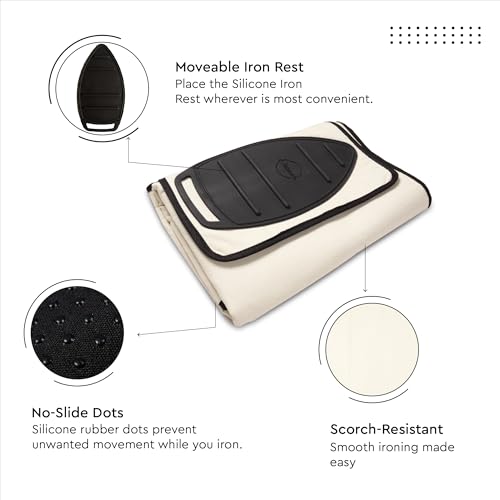 Image of Encasa XO Ironing Mat /Pad (Small 70x50 cm) with Padding, Anti-Slip, Silicone Iron Rest for Steam Press on Tabletop or Bed - Heat Resistant, Portable Travel Friendly - Natural