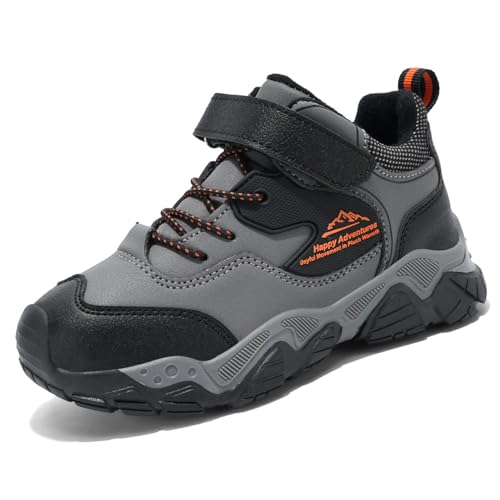 Unitysow Botas de senderismo para niños, impermeables, para caminar, para exteriores, ligeras, para senderismo, camping, escalada, gris, 34 EU