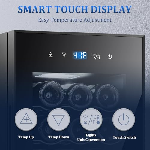 Image of 18 Bottle Compressor Wine Cooler Refrigerator with Lock, Freestanding Wine Fridge, 41F-64F Digital Temperature Control, Large Wine Cellar for Red, White, Champagne, and Sparkling Wine - Black