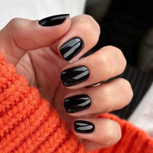 Image of CurvLife Press On Nails Extra Short - 30Pcs Soft Gel Fake Nails, Reusable Glue On Nail Kit with Adhesive Tabs, Natural Fit & Salon-Quality for Women & Girls (Elegant Black)