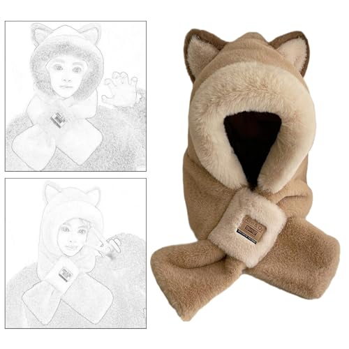 Plush Hooded Scarf Animal Hat Neck Warmer Set for Women Girls Winter Cosplay Party Valentine Gift3