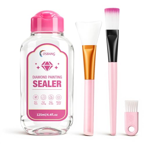 OSBNAG Diamond Painting Sealer, Diamond Painting Glue with Applicator Brush, Permanent Hold & Shine Effect, Helps Retain Sparkle, Also Works for Jigsaw Puzzles (125mL / 4.4 fl oz), Clear