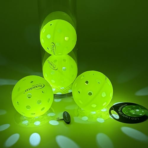 PickleStar Gen 2 Premium LED Pickleball Balls - Next-Generation Glow & Perfectly Balanced Bounce for Advanced Players, Robust and Reliable, 4 Pack with Long-Life Batteries