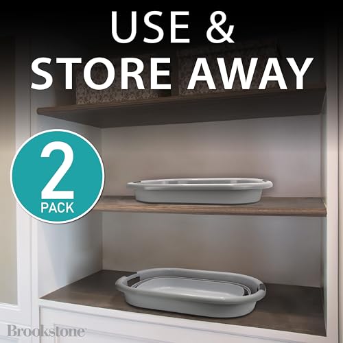 Image of BROOKSTONE Collapsible Laundry Basket Set, Modern Medium Collapsible Basket Set, Comfort Non-Slip Grip Handles, Minimalist Space Saving Design, Portable Pop-Up Hamper, BPA FREE, Dark Grey, 2 PACK