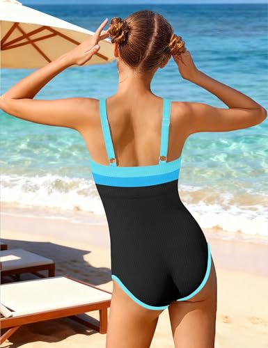 Image of Shallmu Girls Swimsuit Color Block Adjustable Straps One Piece Summer Bathing Suit for Girls 9-16 Years