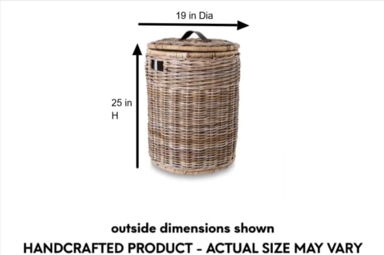 Miniatura 7 de The Basket Lady Cesta redonda de mimbre para lavandería, grande, 19 pulgadas de diámetro x 25 pulgadas de alto, gris sereno..