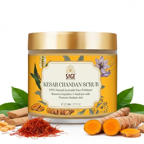 Image of Kesar Chandan Face Scrub with Saffron, Sandalwood & Walnut | Helps with Tan Removal & Dead Skin | Contains Skin Brightening & Polishing Properties - (110 gms)