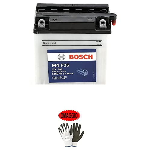 DESCRIZIONE E CARATTERISTICHE PRODOTTO: -BOSCH M4F250 -BATTERIA BOSCH YB9-B -12 VOLT - CAPACITA’ 9 Ah AMPERE -80A -intensità di scarica a -18°C EN: 80 A -polarità: SX (1) -dimensioni (L x P x A): 136 x 76 x 134 mm -BATTERIE PRONTE PER L’UTILIZZO -NEL TITOLO INDICHIAMO IL MODELLO SPECIFICO PER LA TUA MOTO O PER IL TUO SCOOTER!! - OMAGGIO GUANTI DA LAVORO