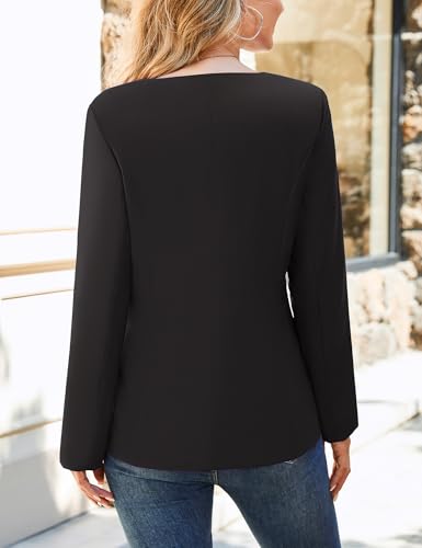 Genhoo Womens Business Casual Blazers Button Down Round Neck Long Sleeve Work Office Suit Jackets Outfits with Padded Shoulder Black S3