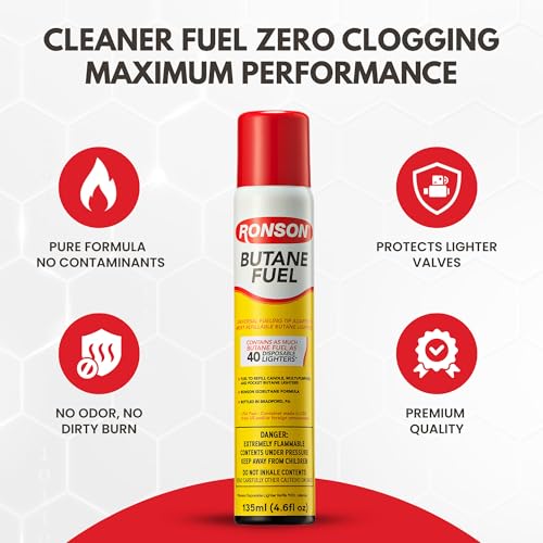 Ronson Butane Fuel Refill 135ml – Pack of 3 – Universal Lighter Fluid Refill for Torch, Kitchen, and Utility Lighters – Clean Burning Butane Gas for Refillable Lighters