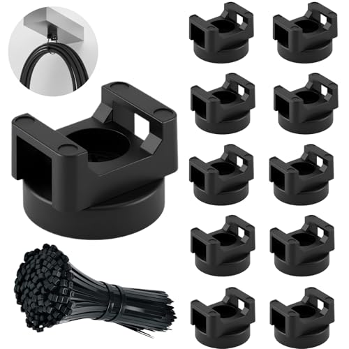 ZyCooom Magnetic Zip Tie Mount Set, 10 Magnetic Cable Tie Mounts with 100 Cable Ties, Strong Wire Management Cables Holder, Multipurpose Electrical Cord Management Cord Holders Organizer (22mm)