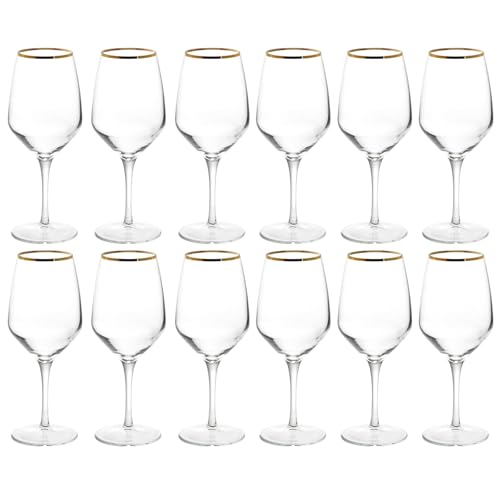 Queensway Home & Dining Gold Rim Wine Glasses & Champagne Flutes Set - Luxury Long-Stem Glassware for Red, White & Sparkling Wine - Elegant Goblet Collection for Weddings, Parties & Home Entertaining