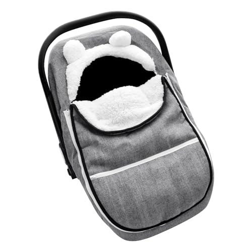 Image of CARUILI Winter Carseat Cover for Baby Girl Boy, Super Windproof Baby Car Seat Cover Protect Baby from Cold Weather, Plush Fleece Infant Car Seat Cover Canopy, Gray