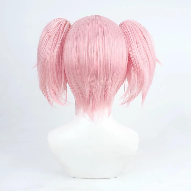 Perücke Damen, Rosa Kurze Cosplay Wig Madoka Anime Perücken und zwei Tigerfallen für Halloween Karneval