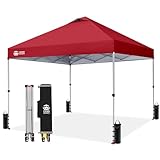CROWN SHADES 10x10 Pop Up Canopy - Beach Tent with One Push Setup - Easy Outdoor Sun Shade for Events, Parties, Camping - Gazebo with STO-N-Go Cover Bag, Silver Coated Top, Red