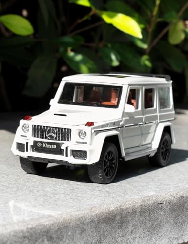 Image of 1:32 Scale Car Model Compatible Collectible Benz G63 AMG Diecast Toy Vehicle, Zinc Alloy Pull Back Toy Car with Sound and Light for Adults, Boys, and Girls (White)