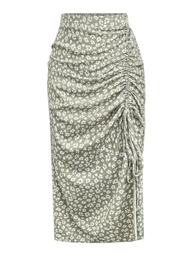 Verdusa Women's Plus Size Boho Floral Thigh Slit Long Skirt Ruched High Rise Skirts