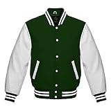 Lishow Fashion Varsity jacket Baseball Letterman Bomber School Collage Premium Wool and Genuine White Leather Sleeves Jacket (Green, 4XL)