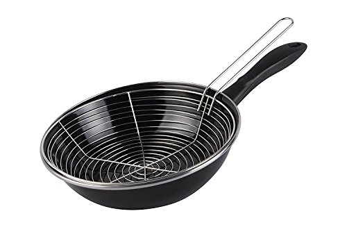 Vaello Campos Sartén freidora, Acero Vitrificado, Negro,con Cestillo - Acero Vitrificado...