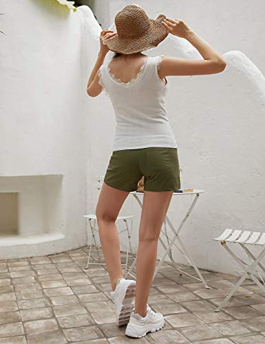 Maternity Secret Fit Belly Elastic Waist Poplin Comfy Casual Shorts Army Green Xl #TOP3